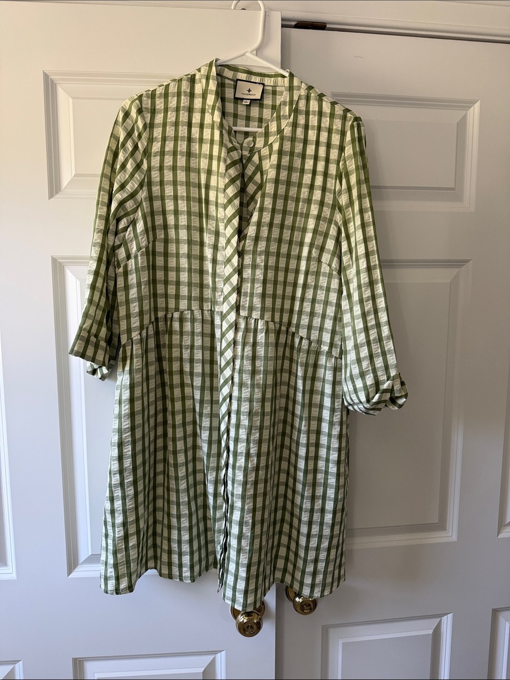 Tuckernuck Green and White Gingham Long-Sleeve Shirt Dress
